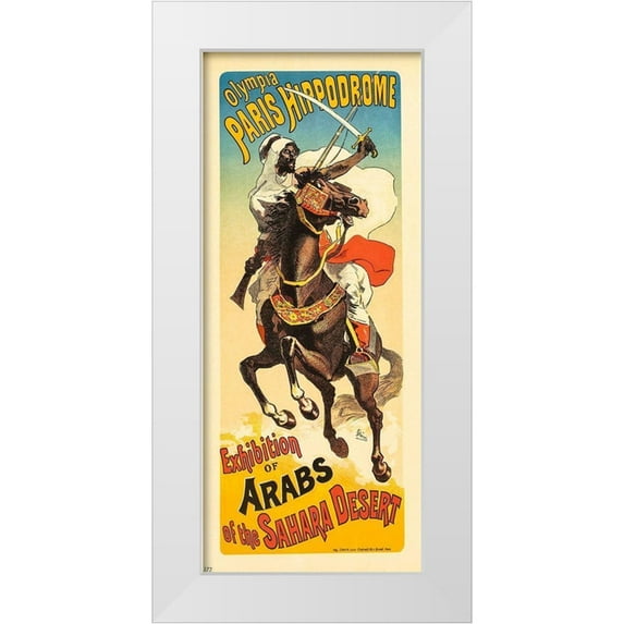 Cheret, Jules 10x18 White Modern Wood Framed Museum Art Print Titled - Olympia Paris Hippodrome