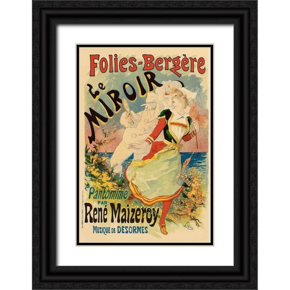 Cheret, Jules 11x14 Black Ornate Wood Framed with Double Matting Museum Art Print Titled - Folies Bergere Le Miroir
