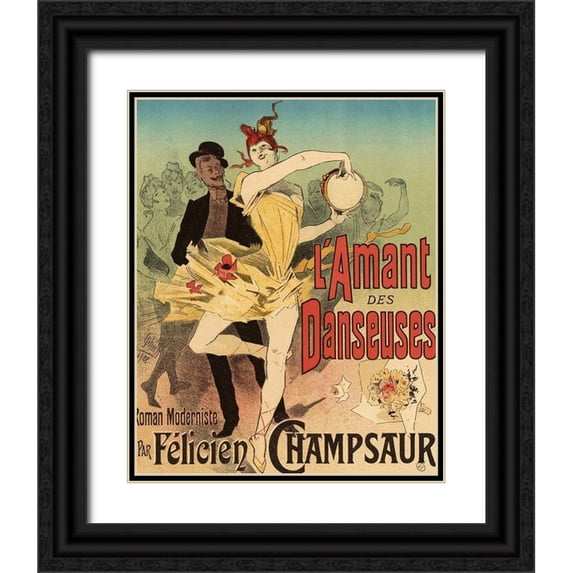 Cheret, Jules 12x14 Black Ornate Wood Framed with Double Matting Museum Art Print Titled - LAmant des Danseuses