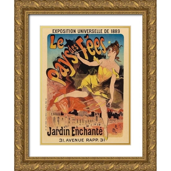 Cheret, Jules 12x14 Gold Ornate Wood Framed with Double Matting Museum Art Print Titled - Le Pays de Fees