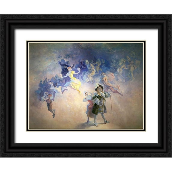 Cheret, Jules 14x12 Black Ornate Wood Framed with Double Matting Museum Art Print Titled - The Comedy