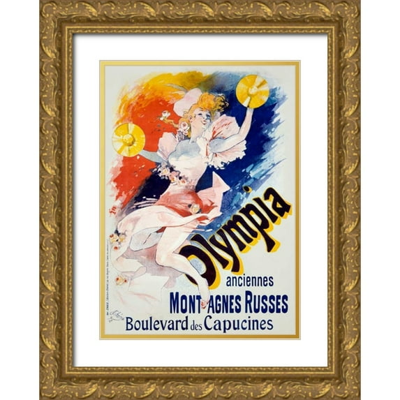 Cheret, Jules 14x18 Gold Ornate Wood Framed with Double Matting Museum Art Print Titled - Olympia/Anciennes Montagnes Russes