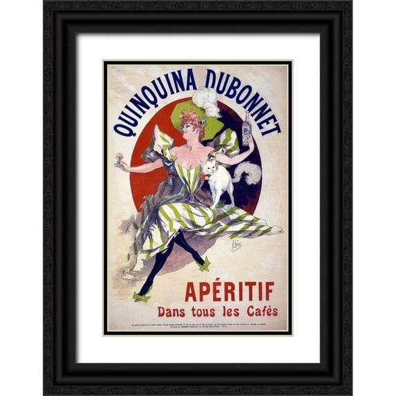 Cheret, Jules 23x32 Black Ornate Wood Framed with Double Matting Museum Art Print Titled - Quinquina Dubonnet Aperitif