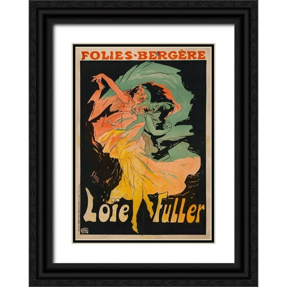 Cheret, Jules 24x32 Black Ornate Wood Framed with Double Matting Museum Art Print Titled - Folie Berger Loie Fuller