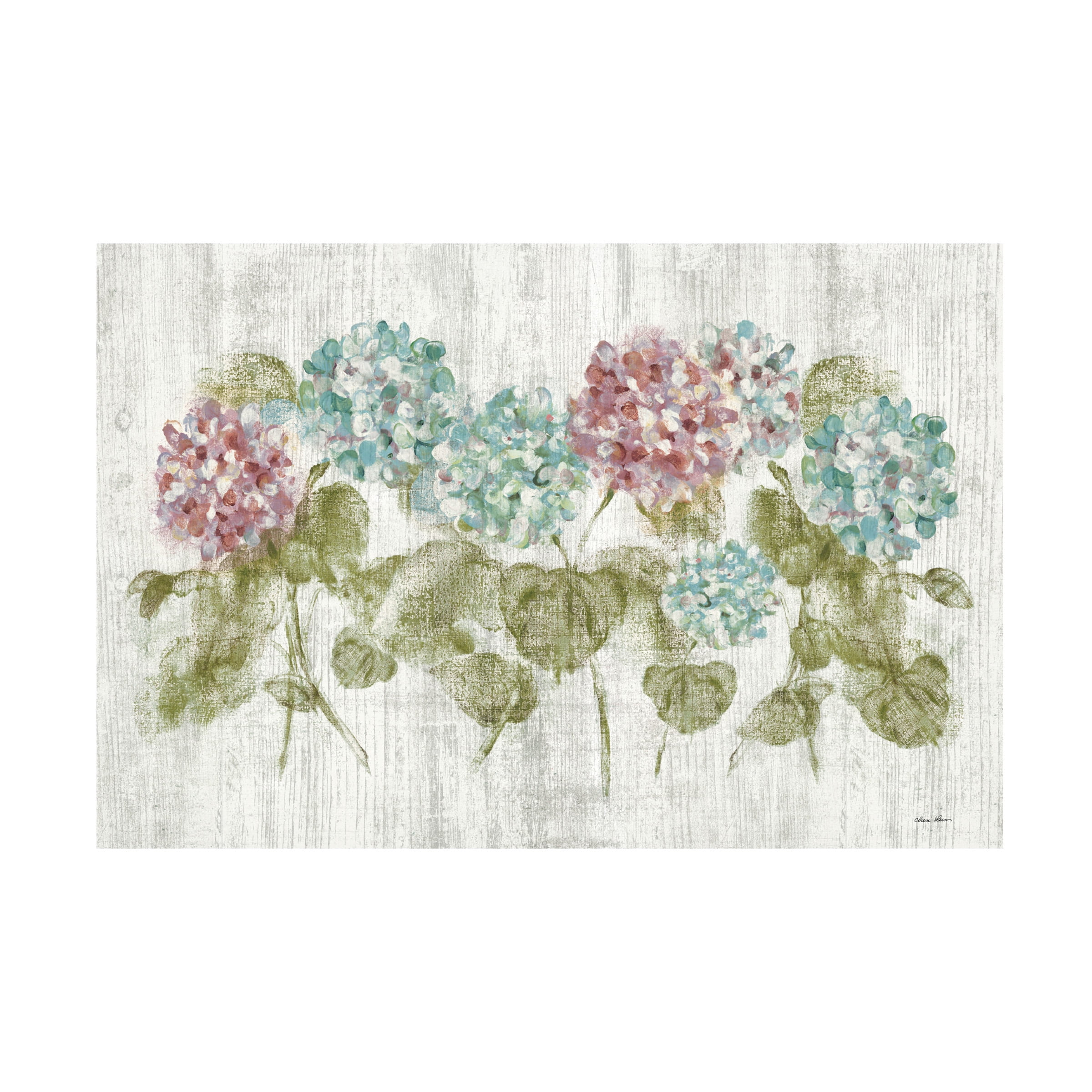 Cheri Blum 'Vibrant Row of Hydrangea on Wood' Canvas Art