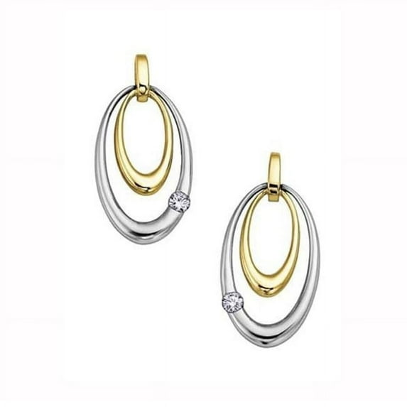 Cheri Jadore E2415-10T-08 10K Two-Tone Gold Double Oval Stud Earrings with Diamond - 0.08 CT. T.W.