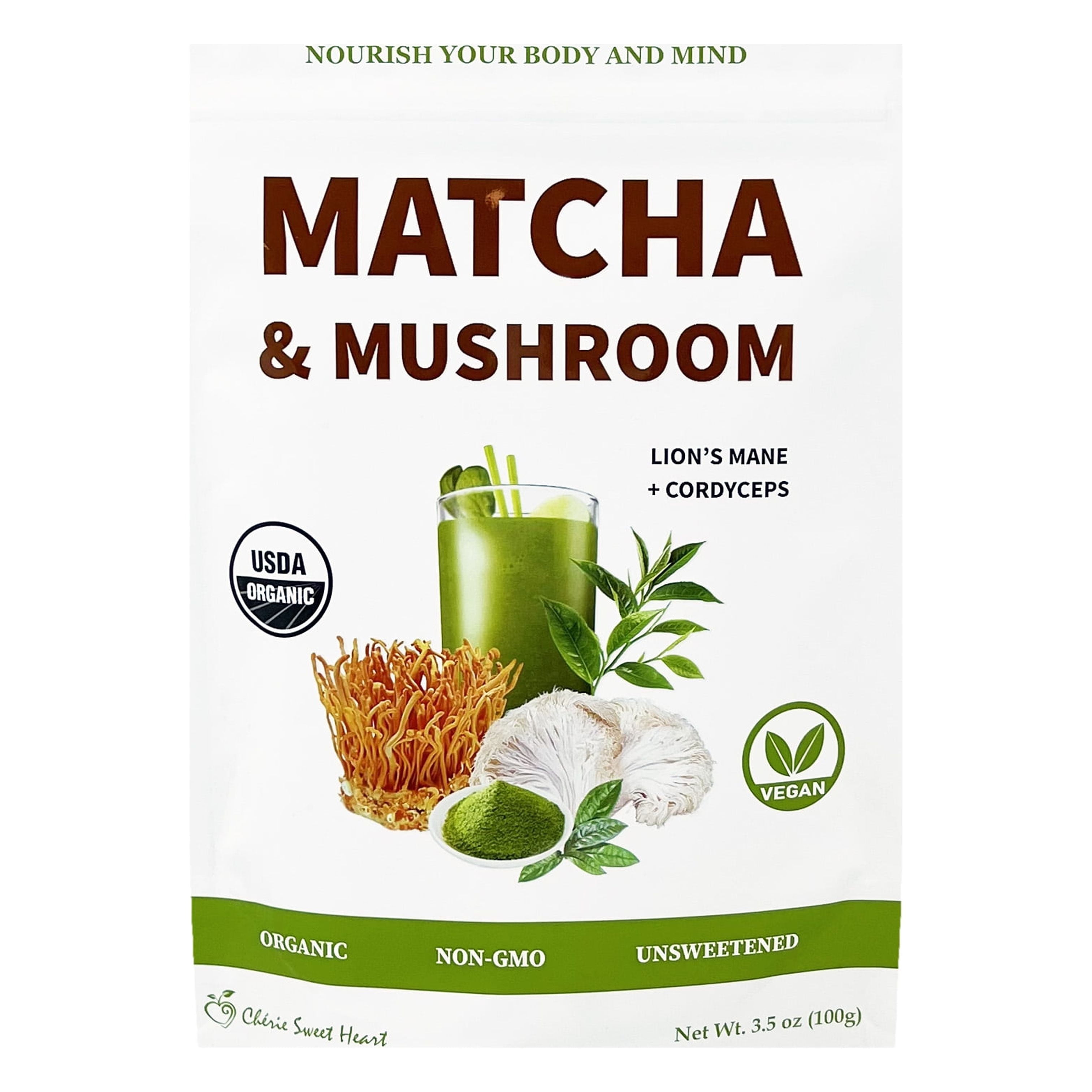 Cherie Sweet Heart Matcha & Mushroom, Organic Matcha Latte Powder
