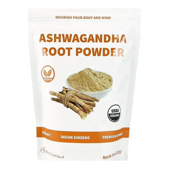 Cherie Sweet Heart, Organic Ashwagandha Root Powder, Resealable Zip Lock Pouch, 100% Raw from India, Perfect for Cooking, Smoothies, Lattes & Tea, Vegan & Gluten free