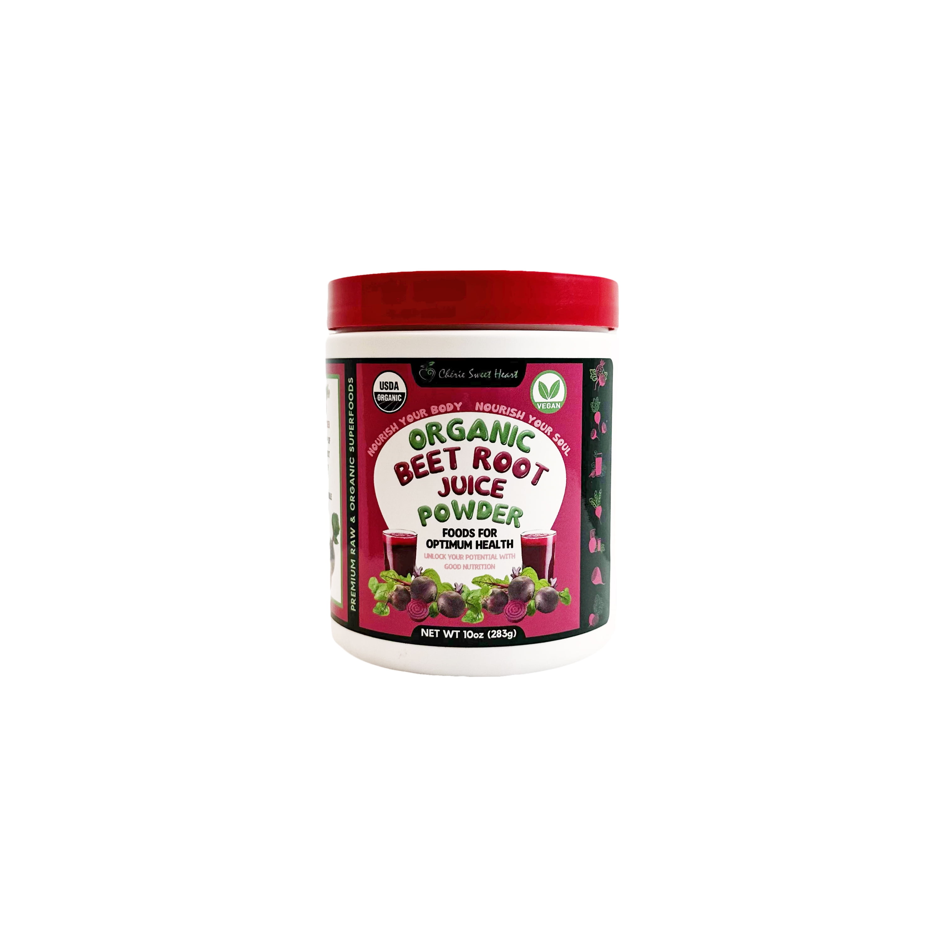 Cherie Sweet Heart Organic Beet Root Juice Powder - Natural Nitrates for Energy, 283g