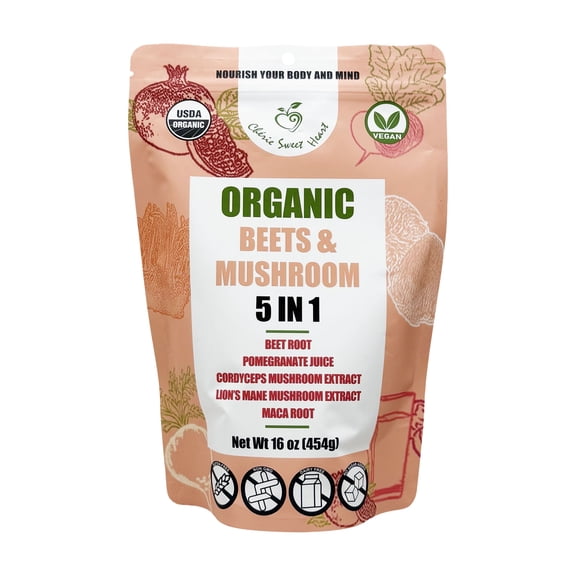 Cherie Sweet Heart Organic Beets & Mushroom Powder 5 in 1 Energizing Superfood, 16 Oz
