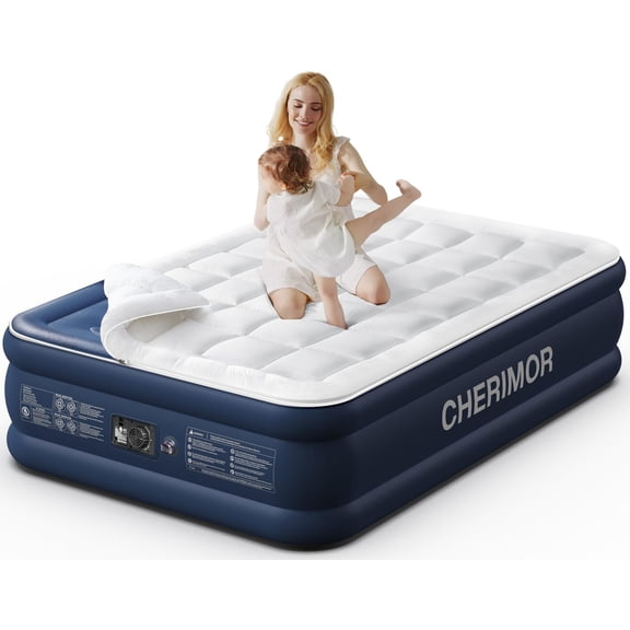 Cherimor, Queen Air Mattres, Quilted Topper, 20"H, Built-in Pump, Leak-Tested, 800 lb Support