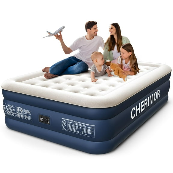 Cherimor, Queen Air Mattress, 18" High, Built-in Pump, Leak-Tested, Fast Inflate Bed, 800 lb Support