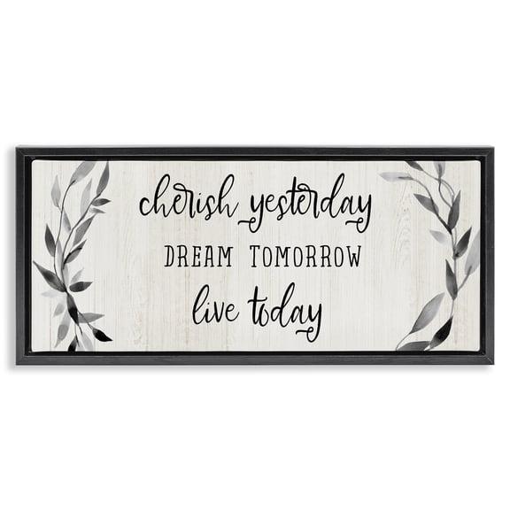Stupell Industries Cherish Dream Live Today Black Framed Floater Canvas Wall Art, design by Carol Robinson, 11 x 25