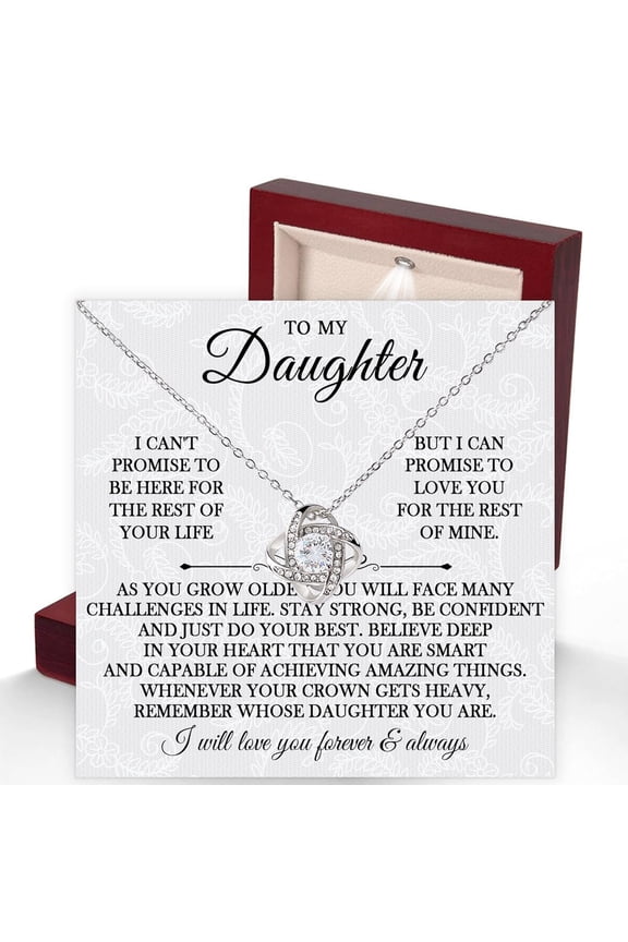 Cherish These Moments To My Daughter Necklace, Inspiring Jewelry From Mom Or Dad, Special Birthday Surprise, Graduation Keepsake, Jewelry Present #496, Gold Love Knot Necklace