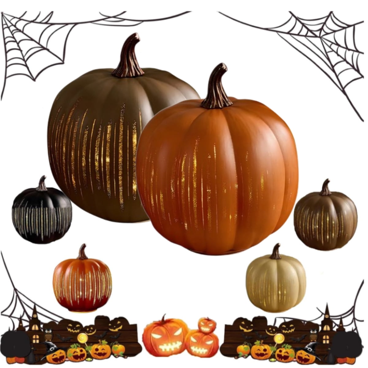 Halloween-deurdecoraties Met Pompoenen in De Nacht Vector Illustratie - Illustration of