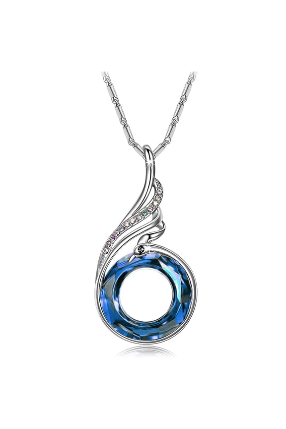 ,Phoenix Nirvana Necklace, Blue Gemstone Pendant 1.8 * 0.9 in, Chain Length 17.7-19.7 in. Engraving Motivational English Symbolizes Resilience and Rebirth.