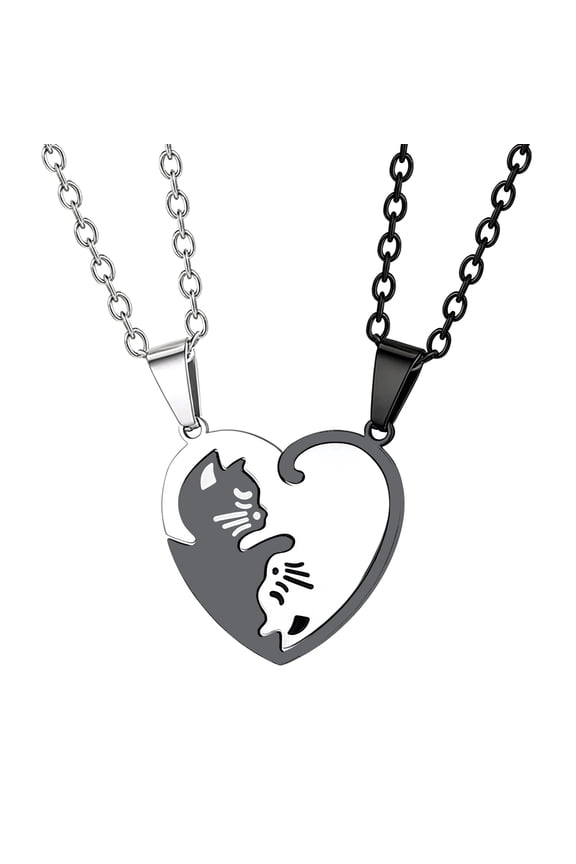 , 2pcs Cute Kitten Matching Puzzle Necklace Love Pendant Stainless Steel Set, Chain Length 22 in. Give Gifts to Girlfriends and Couples for Daily Versatility