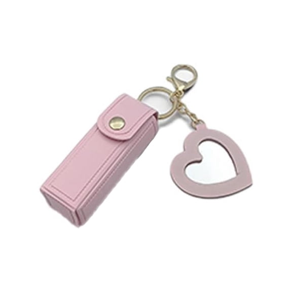 Cherishty Lip Oil Keychain, Lip Oil Keychain - Mirror & Oil2-in-1, Women Mini Lipstick Case with Keychains & Heart Pendant Pink