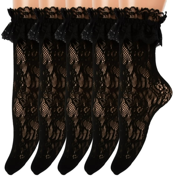 Cherisia 5 Pairs Women Ruffle Ankle Socks Trim Lace Frilled Dress Socks Set, Princess Fashion Cute Anklet
