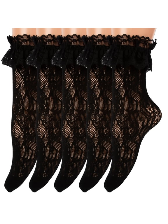 Cherisia 5 Pairs Women Ruffle Ankle Socks Trim Lace Frilled Dress Socks Set, Princess Fashion Cute Anklet