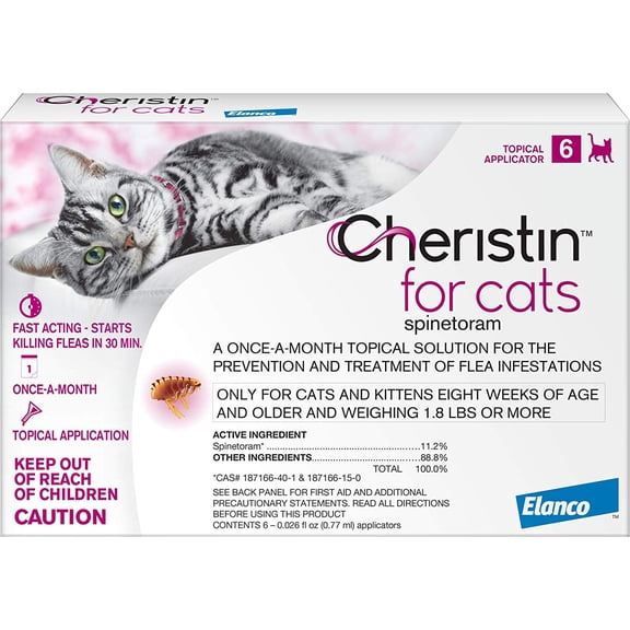 Cheristin for Cats Topical Liquid Flea Treatment, 6 Treatments