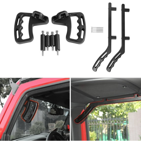CheroCar Car Front & Rear Grab Handle Grab Handles for Jeep Wrangler JK 2007-2017,Black