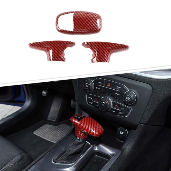 CheroCar Gear Shift Knob Cover Handle Sticker Trim Carbon Fiber for Dodge Challenger Charger 2015-2020,Red