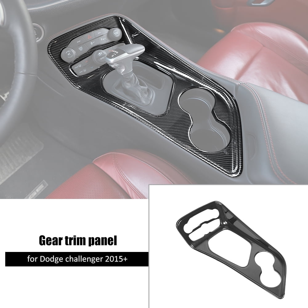 CheroCar Car Gear Shift Panel Trim Cover Carbon Fiber for Dodge Challenger 2015-2023 Black