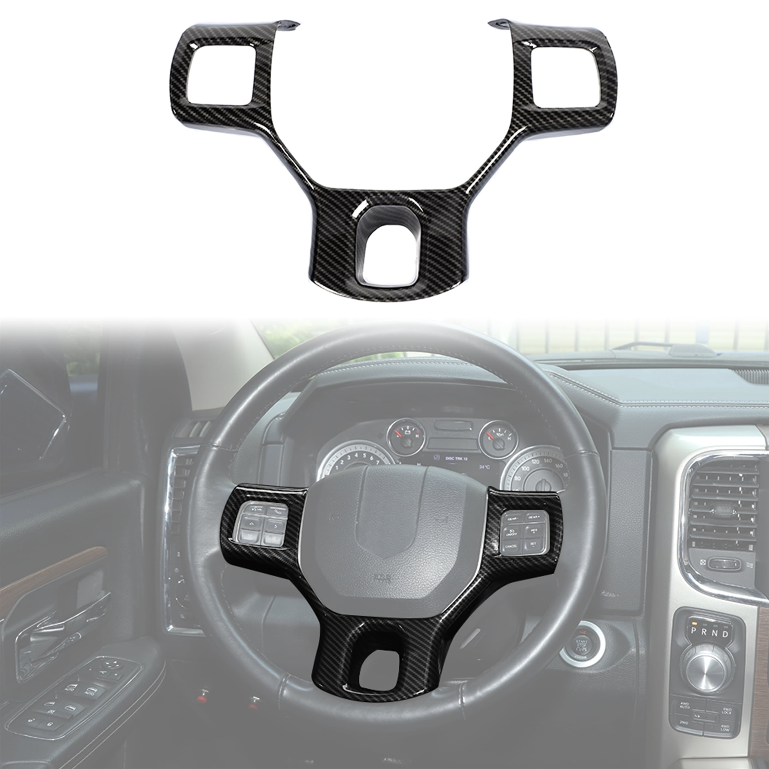 CheroCar Car Steering Wheel Cover Trim for Dodge RAM 2010-2017(Carbon Fiber Black)