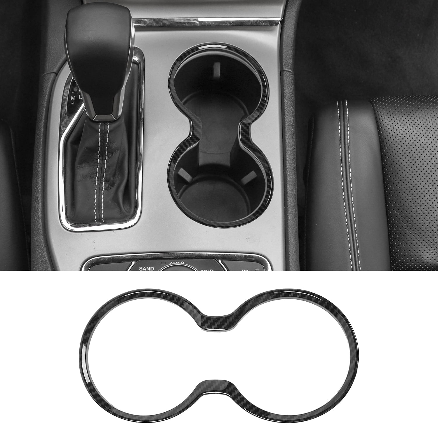 CheroCar Front Cup Holder Trim ABS Carbon Grain Black Interior Cover