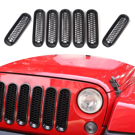 CheroCar Car Front Grill Mesh Inserts Cover Frame Trim Kits for Jeep Wrangler JK 2007-2015,Black