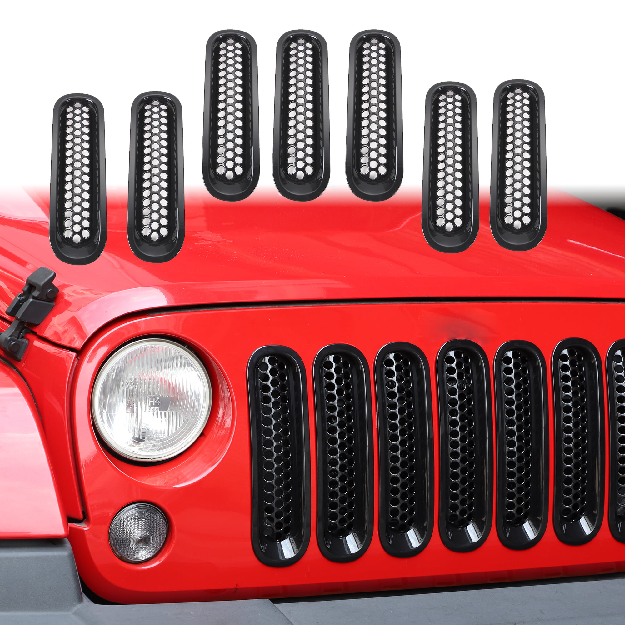 CheroCar Front Grille Cover Insert Mesh Grill for Jeep Wrangler JK JKU