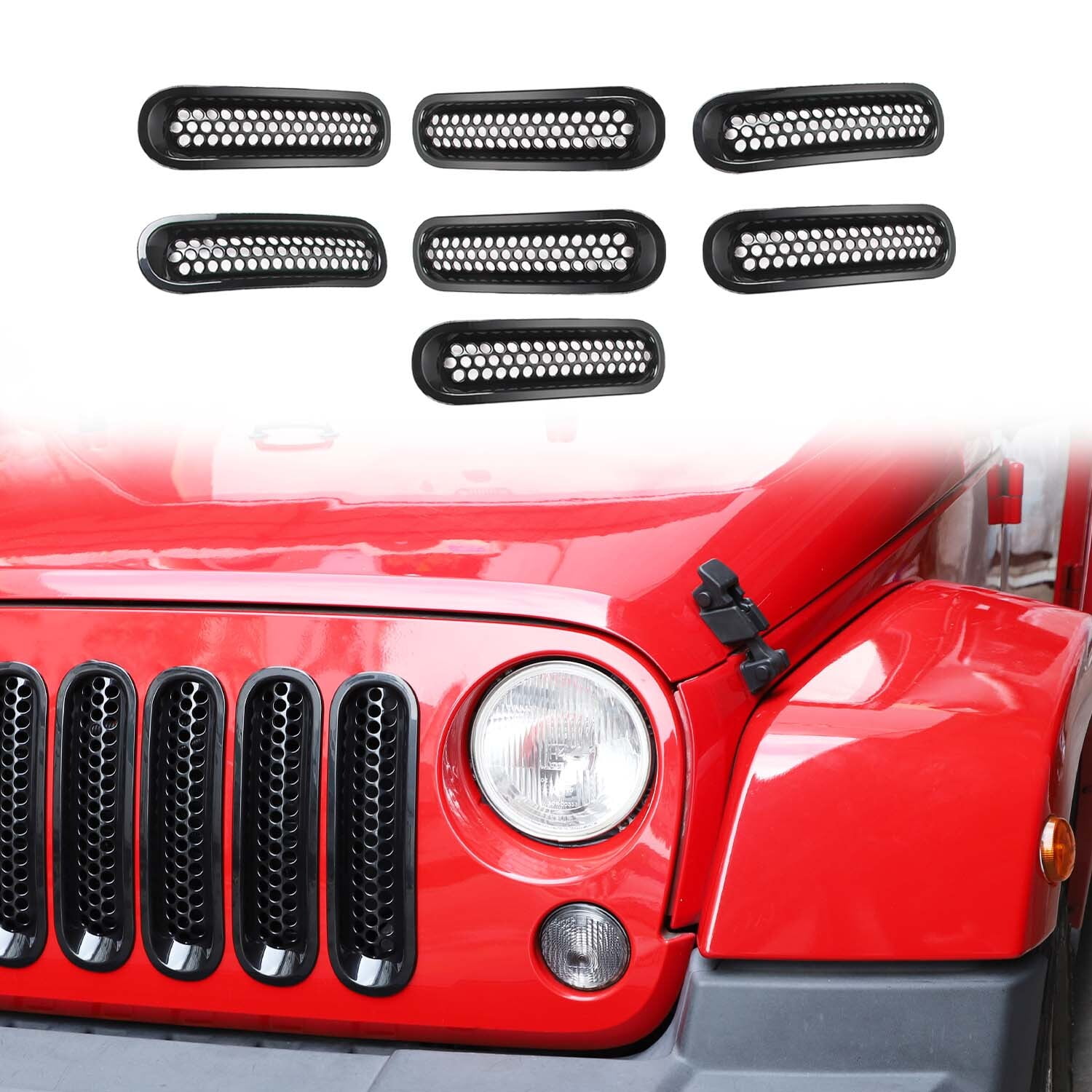 CheroCar Front Mesh Grille Inserts for Jeep Wrangler JK JKU 20072015