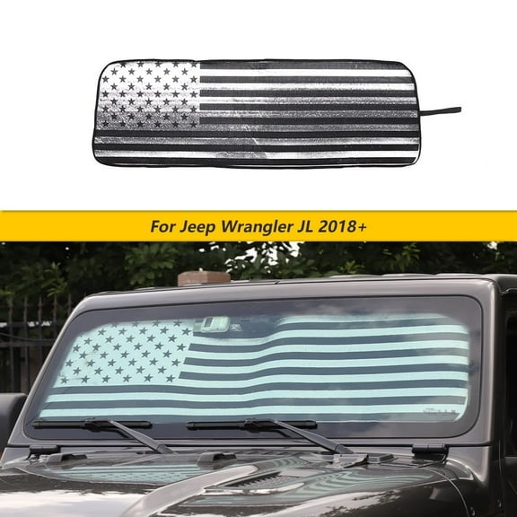CheroCar Front Windshield Sunshade Visor Cover for Jeep Wrangler JL JLU & Jeep Gladiator JT 2018-2023,US Flag