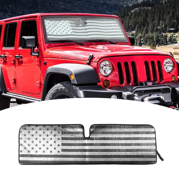 CheroCar Front Windshield Visor Truck Sun Shade Car Folding Window Sunshade for Wrangler TJ JK 2007-2017