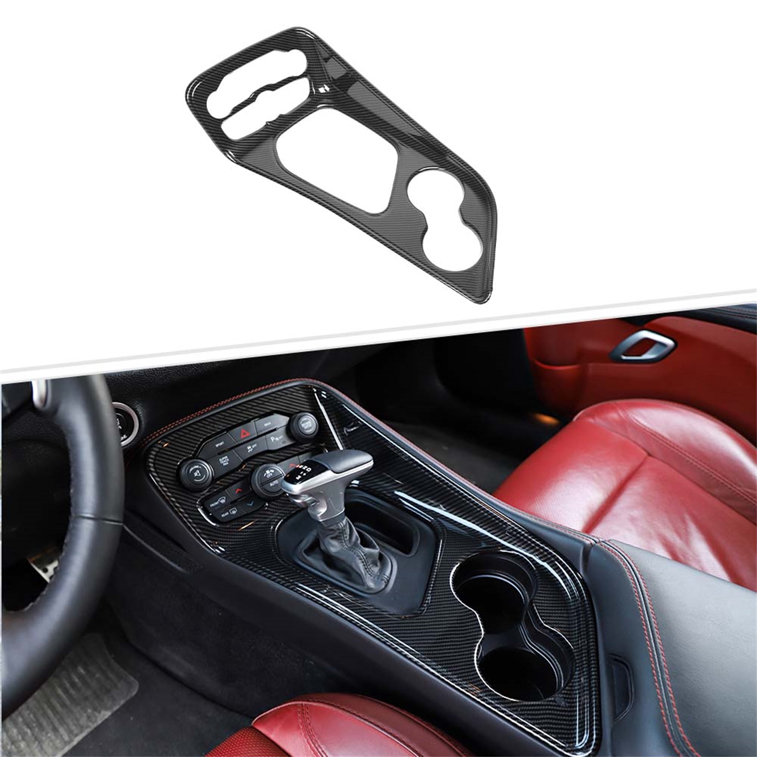 CheroCar Gear Shift Panel Trim Cover ABS for Dodge Challenger 2015-2023 Interior Accessories Carbon Fiber Black