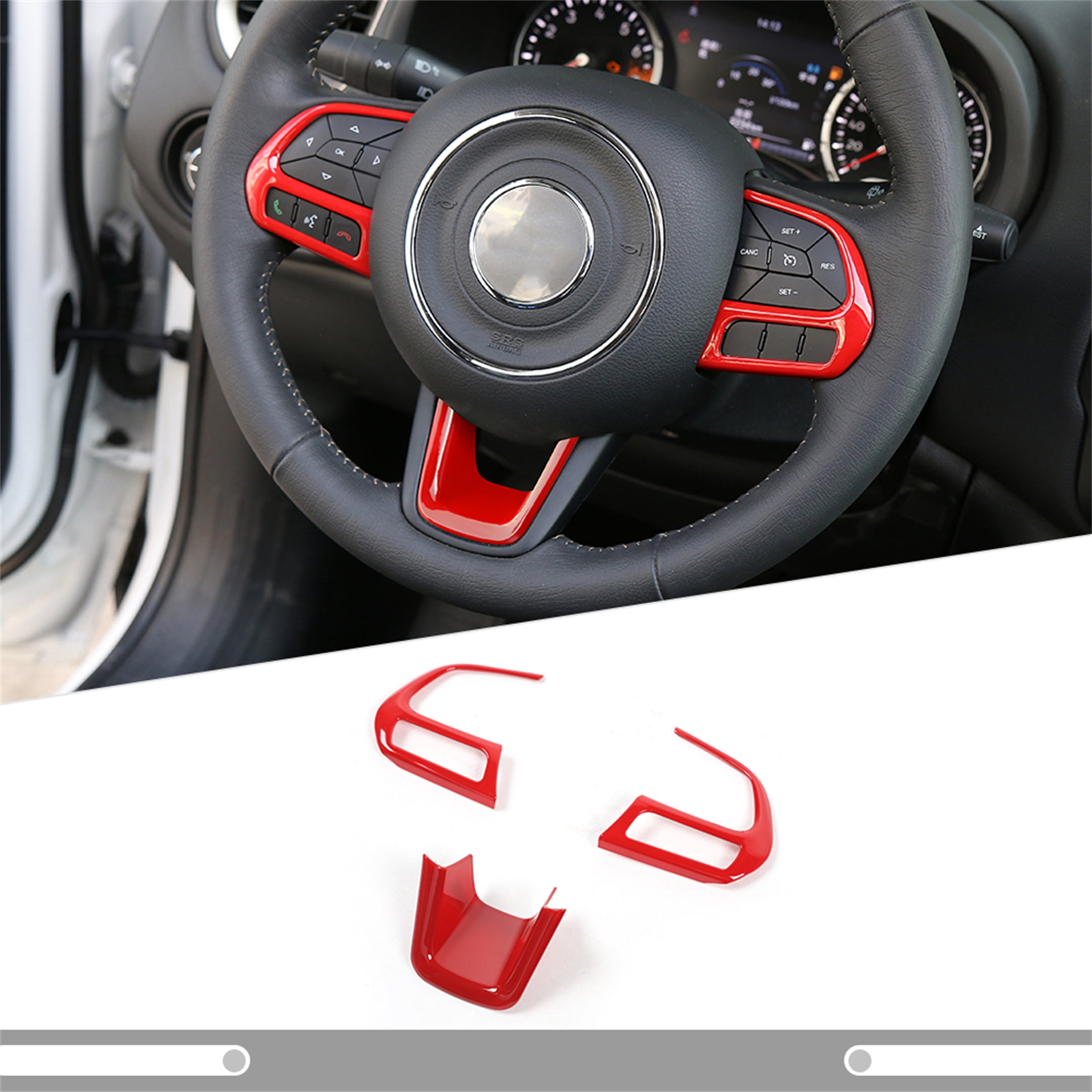 CheroCar Blue Steering Wheel Cover Trim Kit For 2009-2014 Jeep Challenger – Interior Dash Panel Decoration