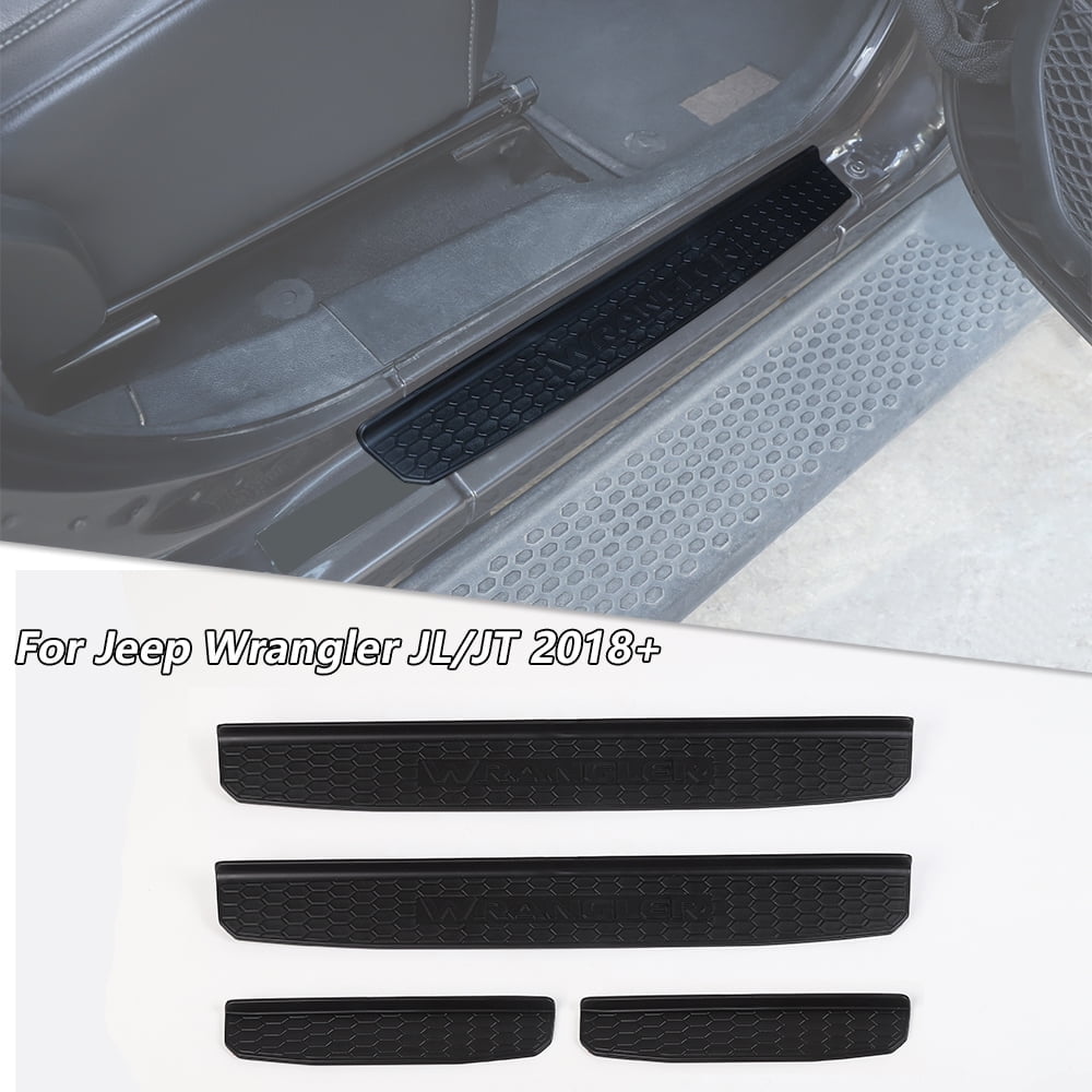 Cherocar Door Sill Guards Kit,Door Sill Protector Replacement Black Rubber Door for 2018-2021 Jeep Wrangler JL JT 4-Door Accessories Parts, 4pcs/Set