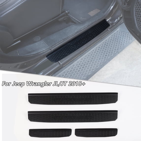 Cherocar Door Sill Guards Kit,Door Sill Protector Replacement Black Rubber Door for 2018-2021 Jeep Wrangler JL JT 4-Door Accessories Parts, 4pcs/Set