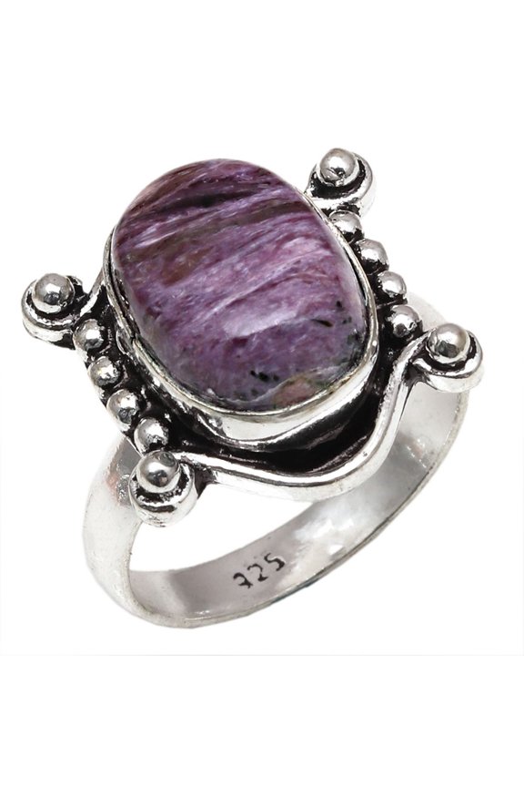 Cheroite Russian Gemstone Handmade Mother's Day Jewelry Rings "8"