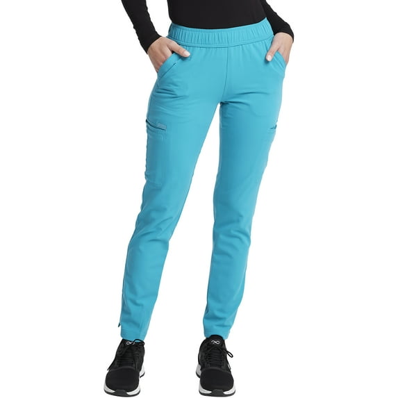 Cherokee Euphoria Scrubs Pant For Women Mid Rise Tapered Leg Drawstring CK140AT, L Tall, Teal Blue