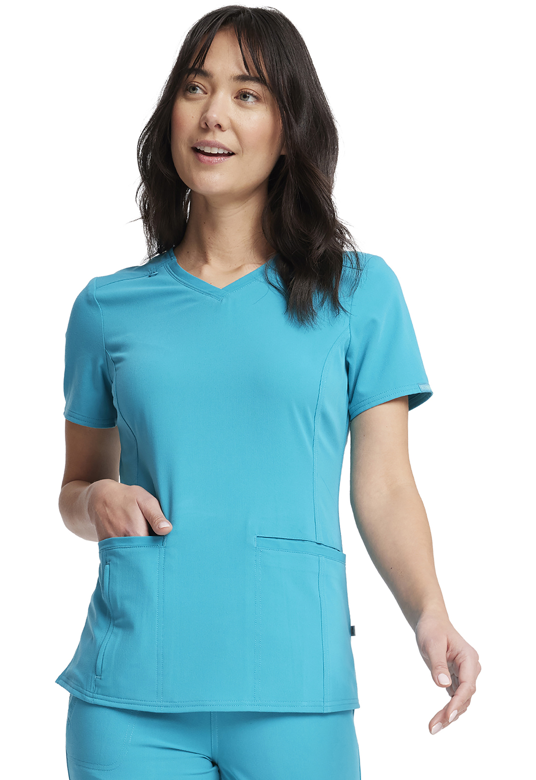 Cherokee Euphoria Scrubs Top For Women VNeck CK786A, L, Teal Blue