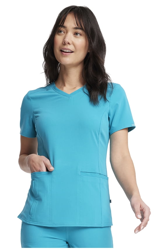 Euphoria Scrubs Top For Women V-Neck Plus Size CK786A, 3XL, Teal Blue