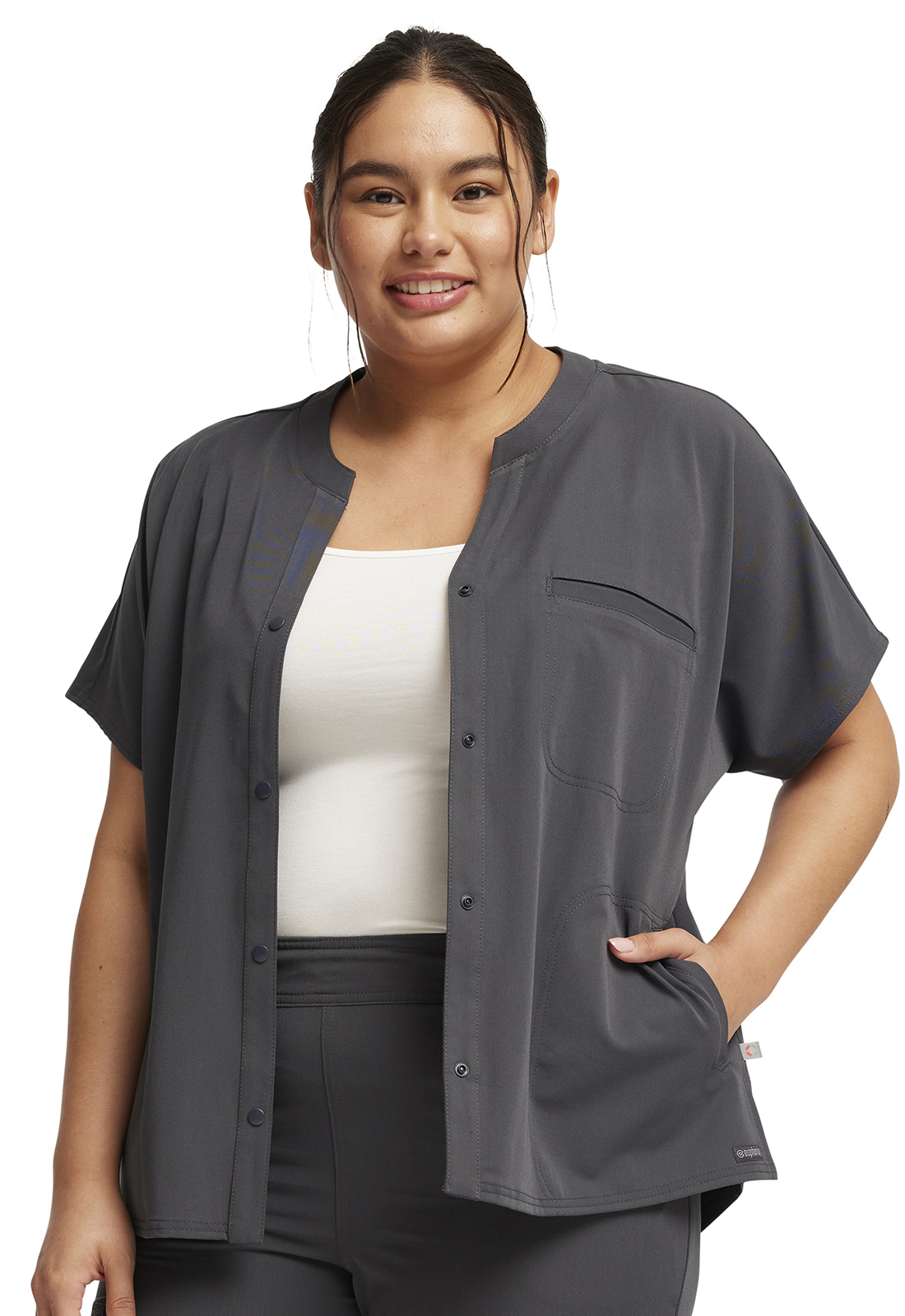 Cherokee Euphoria Women Scrubs Top Mandarin Collar Snap Front CK696A