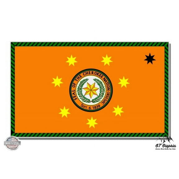 Cherokee Flag - 3" Vinyl Sticker - For Car Laptop I-Pad Phone Helmet Hard Hat - Waterproof Decal