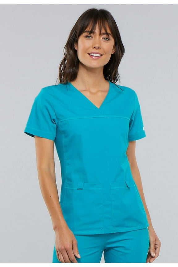 Flexibles Women Medical Scrubs Top V-Neck Knit Panel 2968, M, Teal Blue