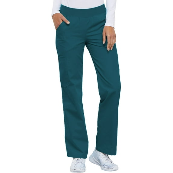 Cherokee Flexibles Women Scrubs Pant, Mid Rise Knit Waist Pull-On, Plus Size, 2085, 4XL, Caribbean