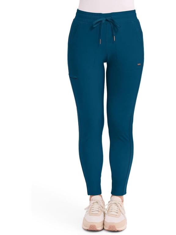 Form Womens Mid Rise Tapered Leg Drawstring Scrub Pants 5 Pockets Caribbean Blue S