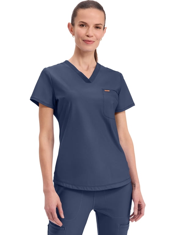 Form Scrubs Top For Women Tuckable V-Neck Plus Size CK819, 2XL, Navy