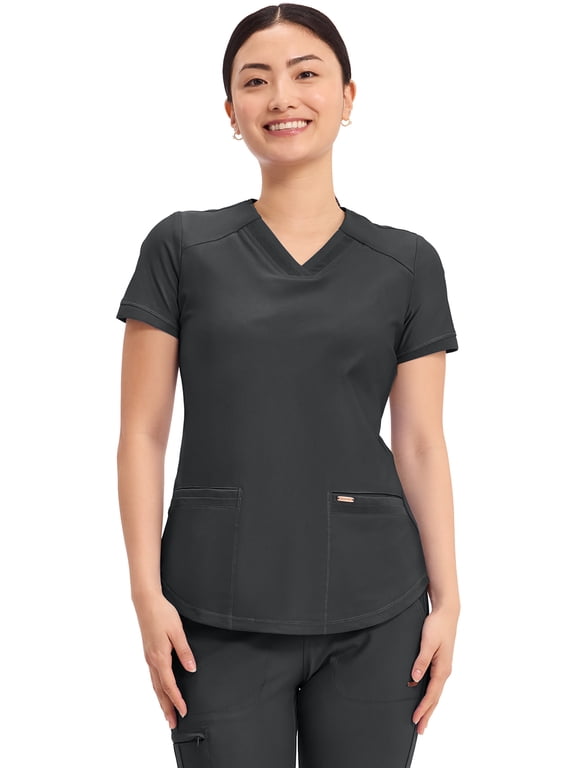 Form Scrubs Top for Women V-Neck CK840, S, Black